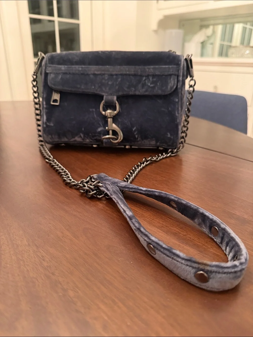 Rebecca Minkoff Crushed Velvet Crossbody Bag in Muted Navy